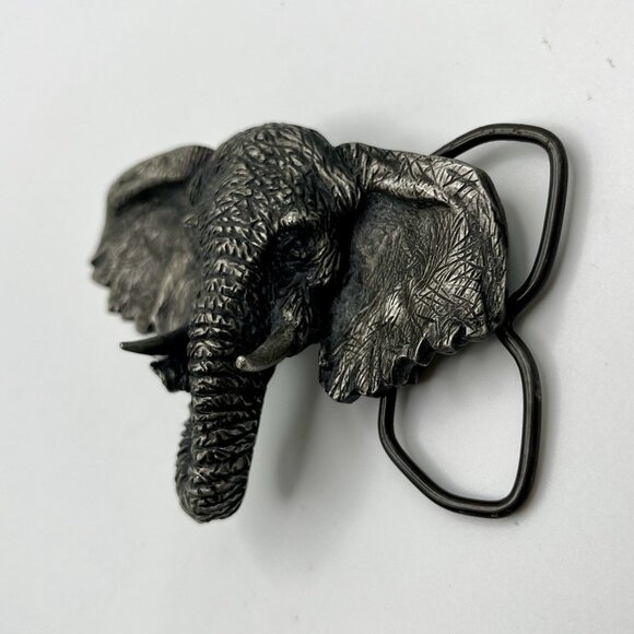 Vintage 80s Elephant Pewter Belt Buckle Vinegarroon Foundries Safari Wildlife - Picture 3 of 5